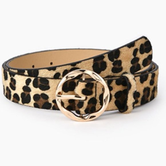 Faux Leather Gold Buckle Leopard Belt - Picture 1 of 8
